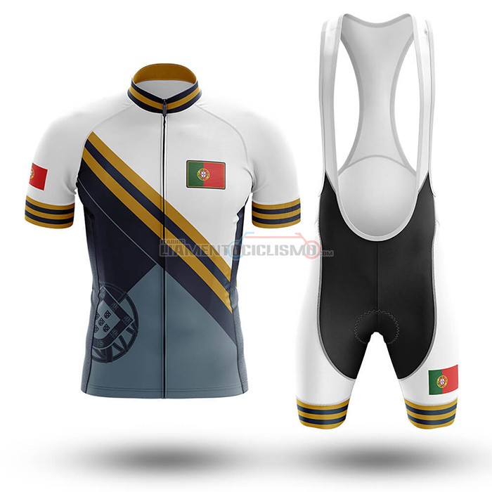 Abbigliamento Ciclismo Campione Portugal Manica Corta 2020 Azzurro Giallo